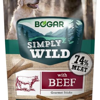 Bogar - Simply Wild - Snack per cani - Cibo per tutte le taglie di cane - Bastoncini per cani a forma di stick - Integratori per animali - Gusto manzo - 10 stick - 110g