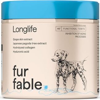 fur fable Longlife - Dolcetti per cani, 180 g, supporto per un invecchiamento tranquillo, antiossidante, per una migliore salute della pelle e del pelo, 60 pezzi