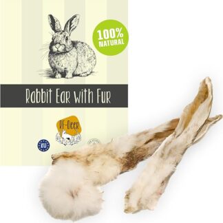 RF-Deer Orecchie di coniglio con pelo 1kg – Snack salutare da masticare per cani, naturale prelibatezza essiccata, alto contenuto proteico, senza additivi artificiali, masticativi naturali cane