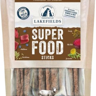 LAKEFIELDS MANUFAKTUR - Bastoncini per cani di alta qualità, 61%, cani ricchi di nutrienti, sani e senza cereali, snack per cani con carne di agnello e mirtilli, 1 x 130 g
