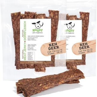 ROQSY Snack Naturale per Cani 100% Capriolo – Monoproteico, Ricco di Proteine – 200g (2×100g)