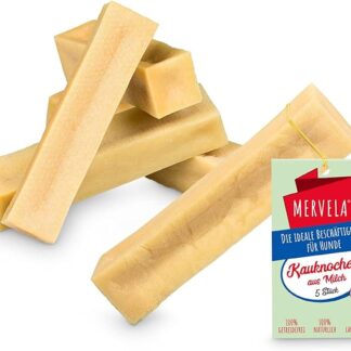 MERVELA Ossa da masticare, latte 100% naturale, senza lattosio, senza additivi, ossa da masticare a base di formaggio (cani di grossa taglia, 5 pezzi)