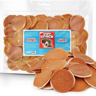 HAPPET Chips di pollo per cani da 440 g - Dischi naturali in pelle bovina e petto di pollo - dentale sano da massaggiagengive da addestramento ad alto contenuto proteico per cani