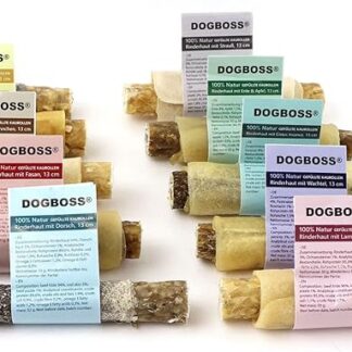 DOGBOSS 100% naturale rotoli da masticare in diverse dimensioni e gusti (set da 10 campioni, 13 cm)