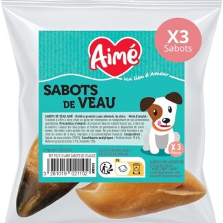 Aimé – Zoccolo di vitello per cani, per cani sani, favorisce la masticazione di lunga durata, da dare tra i pasti, riduce l'ansia e lo stress, buona salute dentale, x3
