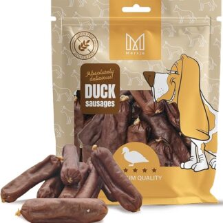 Mersjo Salsiccia d'anatra premium per cani, 500 g, senza glutine, 90% carne d'anatra, spuntini naturali per cani