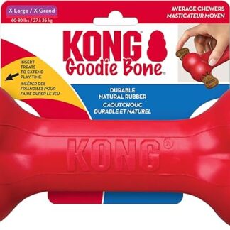 KONG Goodie Bone - Osso classico per cani in gomma naturale resistente, supporta il coinvolgimento mentale, erogazione di dolcetti, rosso, per cani di taglia XL
