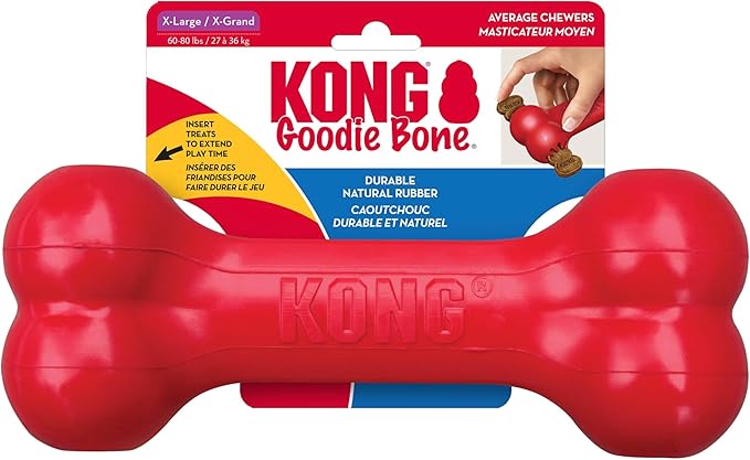 KONG Goodie Bone - Osso classico per cani in gomma naturale resistente, supporta il coinvolgimento mentale, erogazione di dolcetti, rosso, per cani di taglia XL