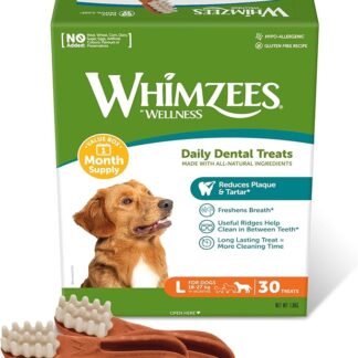 WHIMZEES Toothbrush, Fondo Mensile, Stix da Masticare Per l'igiene Dentale per Cani di Grande Taglia (18-27kg), Ingredienti Naturali, Senza Cereali, 30 Pezzi (1 Mese di Fornitura), Taglia L