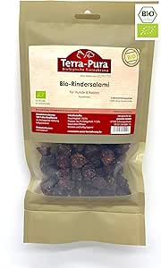 Terra-Pura Premium Snack per cani e gatti, salami di manzo biologico in fette da 250 g, cibo per cani e gatti in carne bovina biologica, cibo per cani per chi soffre di allergie, cibo per animali