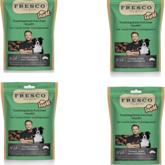 Fresco Set di 4 noccioline da allenamento, 4 x 150 g, mangime complementare per cani, spuntino monoproteico naturale in pura proteina degli insetti, a forma di caviglia