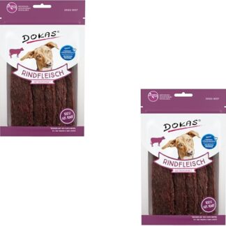 Dokas carne di manzo essiccata | Confezione Doppia | 2 x 70 g | Snack da masticare per cani | Variante particolarmente gustosa per la ciotola | Confezione richiudibile per preservare la freschezza