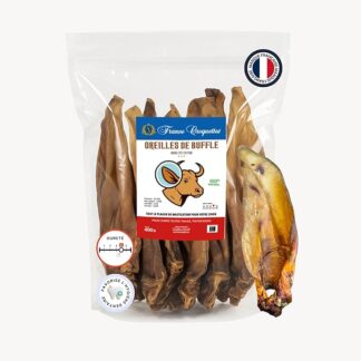 Orecchie di bufalo per cani – 100% naturali, ricche di proteine (87,59%), a basso contenuto di grassi – dolcetto da masticare a lunga durata – qualità premium – senza additivi (5 x 400 g)