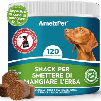 AmeizPet Dissuade I Cani Dal Mangiare L'erba, Impedisce Ai Cani Di Mangiare L'erba, Calma Lo Stomaco E Riduce Il Bruciore Di Stomaco, Enzimi Digestivi, 120 Dolcetti, 270g (9.5 Oz)