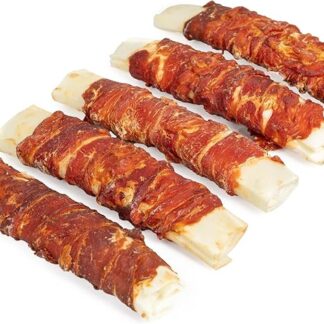 Bontoy 5 costole da masticare in pelle bovina secca con paperino d'anatra, 500 g, snack per cani, ricompensa, dolcetti