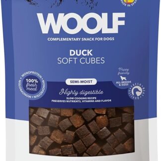 WOOLF Soft Cubes - Snack complementari per cani, snack semi-umidi e senza glutine con ingredienti naturali, formula mono proteica, adatto per cani e cuccioli (anatra, 100 g)