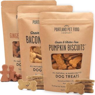 CRAFTED BY HUMANS LOVED BY DOGS - Dolcetti sani per cani di Portland Pet Food Company, confezione assortita di 3, senza cereali, di grado umano, di Pan di zenzero
