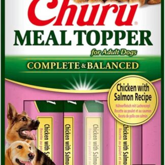 INABA Churu Meal Topper, Snack per Cani Cremoso con Pollo e Salmone - 1 Pack (4 Stick x 14gr) - Condimento per Cibo Secco - Snack Cani Senza Conservanti o Coloranti Artificiali, Grain-Free