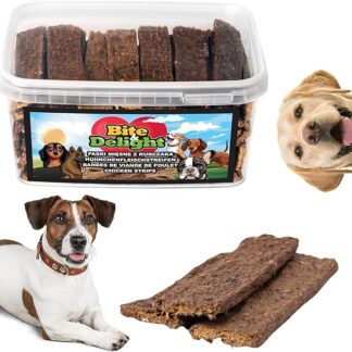 Bite & Delight 1100g Strisce di Pollo per Cani - Snack Naturale al 100% di Carne di Pollo - Riegel di Pollo per Cani - Trattamento Sano e Delizioso per Cani di Tutte le Taglie