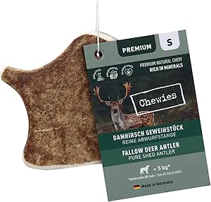 Chewies - Corna da Masticare per Cani con Corna di Cervo Damascato, Naturale e Ricco di Sostanze minerali, Taglia S, per Cani Fino a 12 kg