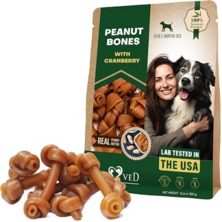 Dog Treats - Ossa di burro di arachidi con mirtillo rosso e pelle grezza, da masticare, 300 g, snack naturali per animali domestici, collagene sano e sfuso, migliori masticabili per cani di piccola e