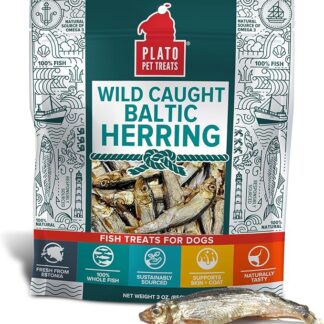 PLATO Pet Treats - Snack per cani a base di pesce essiccato all'aria, con un solo ingrediente, con acidi grassi Omega 3 e 6 per sostenere la pelle e il mantello, 100% pesce intero - Snack per cani con