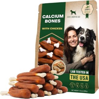 Snack per cani con ossa di calcio avvolte di pollo e pelle grezza da masticare 300 gr. - Snack secchi sani per animali domestici e carne senza cereali - I migliori masticatori per Natale