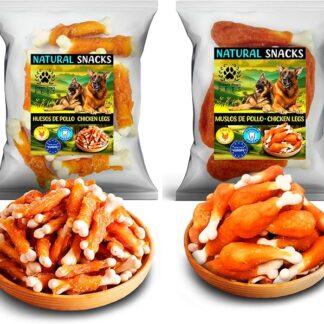 Snack Naturali per Cani – Confezione 2 Buste 200 g (Ossicini e Cosce di Pollo) | Premi Sani, Ricchi di Proteine, Cura Dentale