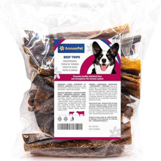 AnnonPet® Trippa di Manzo Essiccata Secca Snack per Cani naturale ricca di Proteine. Benefici per intestino Masticativi per cani. 100 grammi