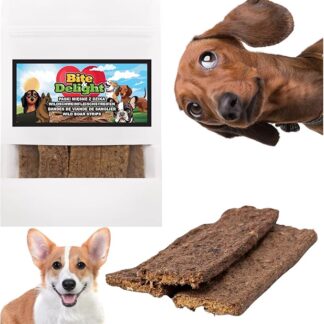 Bite & Delight 1000g Carne Secca di Cinghiale per Cani – Snack Naturale Senza Cereali – Strisce di Carne 100% Naturale Senza Additivi – Premio Salutare