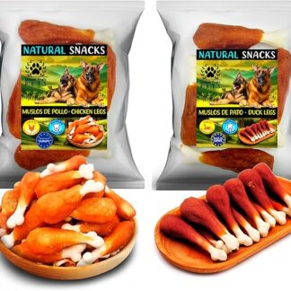 Snack Naturali per Cani – Confezione 2 Buste 200 g (Cosce di Pollo e Anatra) | Premi Sani, Ricchi di Proteine, Denti Forti