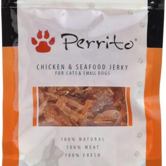 Perrito cani Snack Chicken undseafood Jerky Cats, Piccolo Pollame carne strisce meeresfruech Tee X trakt,100 g