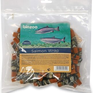 Biazoo Striscia Salmone Avvolto in Pelle Salmone 500 gr Snack per Cani Adatto a Tutte Le Razze e Dimensioni. Snack altamente digeribile e ad alto contenuto proteico