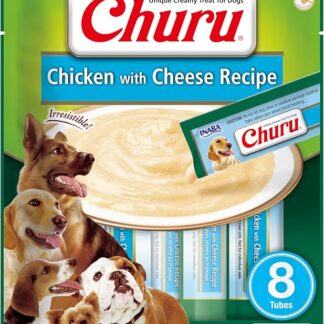 INABA Churu Snack per Cani Cremoso al Pollo e Formaggio - 1 Pack (8 Stick x 20gr) - Premietti per Cane Ipocalorici Morbidi e Deliziosi, Senza Conservanti o Coloranti Artificiali, Grain-Free