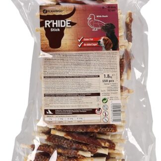 Flamingo Dog Treats - R'HIDE BATÔNET with Duck - 12 cm - 150 Pieces 1.8 kg - Gluten Free - No Added Sugars