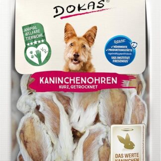 DOKAS Orecchie di coniglio con pelliccia – Spuntino naturale premium senza cereali per cani al 100% di coniglio – Corto per cani di piccola taglia – 1 x 100 g