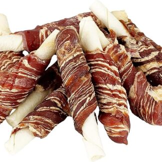 Masticativi Naturali per Cani. Pelle di Mucca, Anatra e Merluzzo. Carne Secca Lunga Durata per Cani Piccoli, Medi e Grandi.