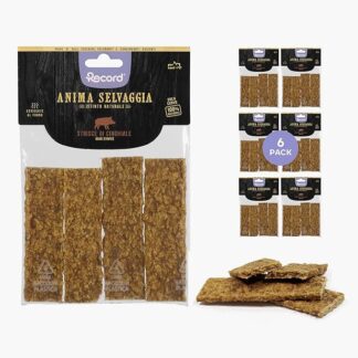 Record Snack Premium per Cani Anima Selvaggia Gusto Cinghiale, Made in Italy. Strisce di Carne per cani essiccate al forno. Snack 100% naturali, confezione da 6 sacchetti da 75g
