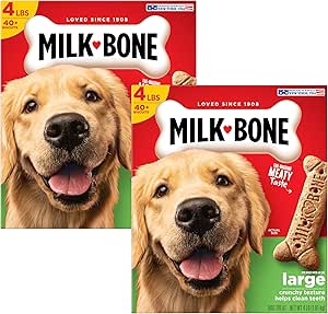 Milk-Bone Original Dog Treats - Snack per Cani di Taglia Grande, 1,8 kg (Confezione da 2), Biscotto Croccante Aiuta a Pulire i Denti