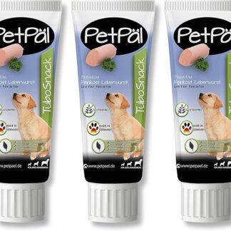 PetPäl Cani Salsiccia di fegato TuboSnack - 3 x 75g - Premium Trattamenti dal Tubo - Naturalmente Senza Cereali, Sale e Zucchero - per Cane e Cuccioli - Merenda, Spuntino Naturale - Made in Germany