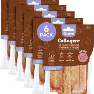 Record - Snack Premium Crackers per Cani Collagen+ Gusto Manzo con alto valore proteico. Masticativi per cani ricchi di collagene. Senza coloranti, Confezione da 6 sacchetti