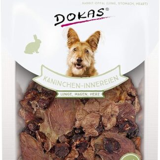DOKAS Frattaglie di coniglio, spuntino naturale senza cereali, per cani di coniglio, con polmoni, stomaco e cuore, 1 x 100 g