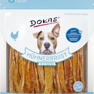 Dokas Dog PETTO DI POLLO a strisce | 500 g | Alimento complementare per cani | Petto di pollo essiccato a strisce | Adatto a cani di tutte le taglie e razze