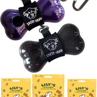 Tatty Head – Starter Pack – Dispenser per cani viola e grigio e 3 x biscotti da cucina Lilys