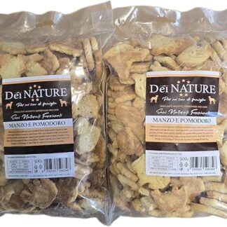 DEI NATURE Biscotti per Cani Manzo e Pomodoro 2 Confezioni da 500g, Human Grade, Superfood, Snack per cani,Premio per cani
