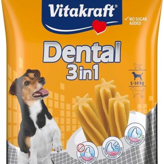 Vitakraft Dental 3 in 1, bastoncini per la cura dei denti, per cani di piccola taglia, senza zucchero (1 x 7 pezzi)