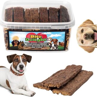 Bite & Delight 400g Strisce di Manzo per Cani – Snack Naturale da Masticare – Strisce di Manzo Essiccate Ricche di Proteine – Cura Dentale e Ricompensa