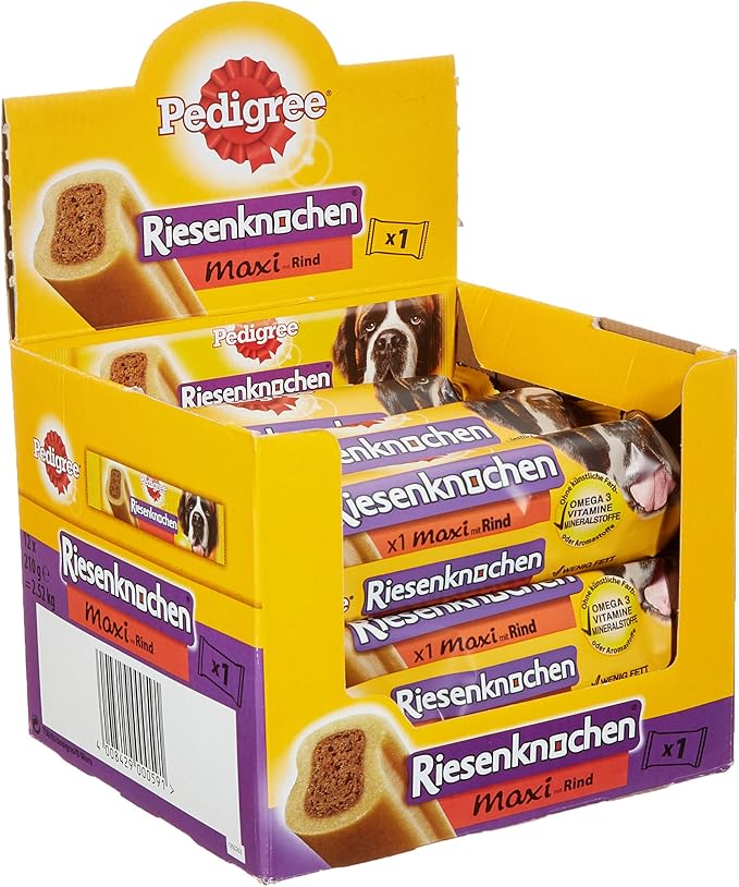 Pedigree - Osso gigante maxi – snack per cani con manzo – Ideale come ricompensa per cani di taglia grande – 12 x 210 g in confezione multipla da 1 ossa