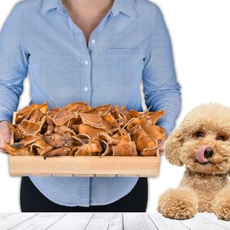 Orecchie di maiale tagliate per cani, 1 kg (circa 43 – 48 pezzi), articolo da masticare con orecchie di maiale essiccate intere, 100% naturale, a lunga durata, senza cereali, ideale per cani piccoli e