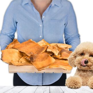 Pelle bovina per cani, 1 kg (circa 20 – 25 pezzi), articolo da masticare sulla pelle bovina secca, 100% naturale, essiccato all'aria, senza cereali, misura lunga per cani piccoli e grandi